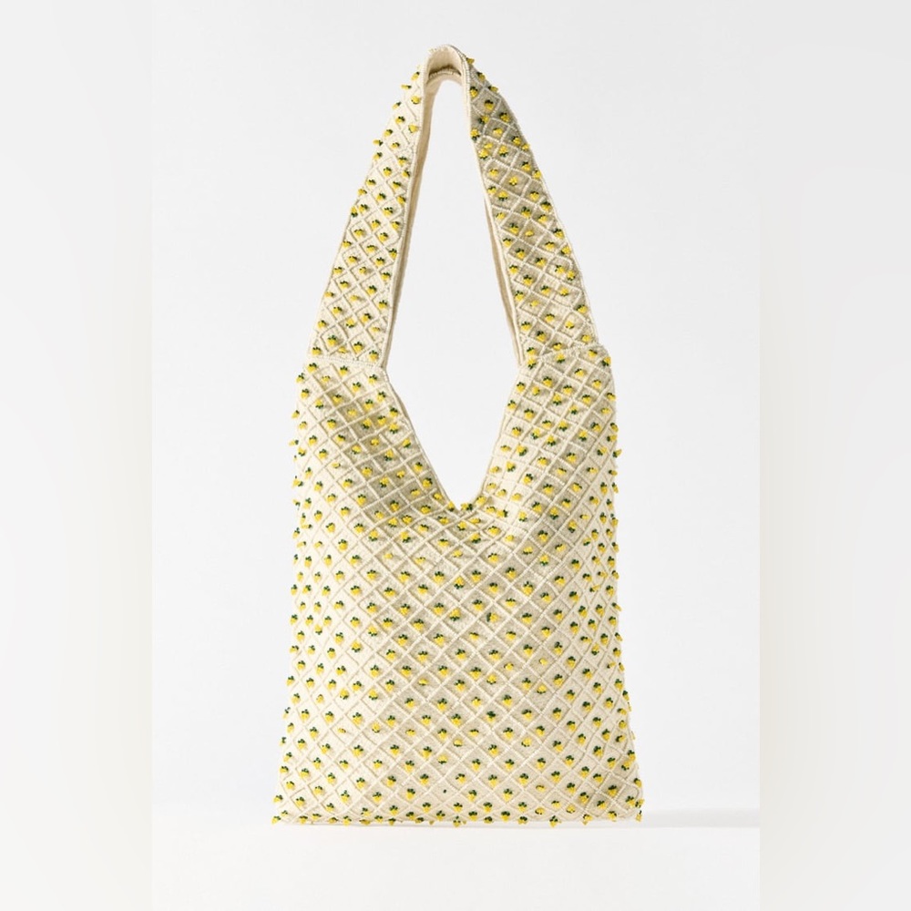 NWT Zara Woman Fruits Pineapple Beaded Shoulder Bag Purse Tote